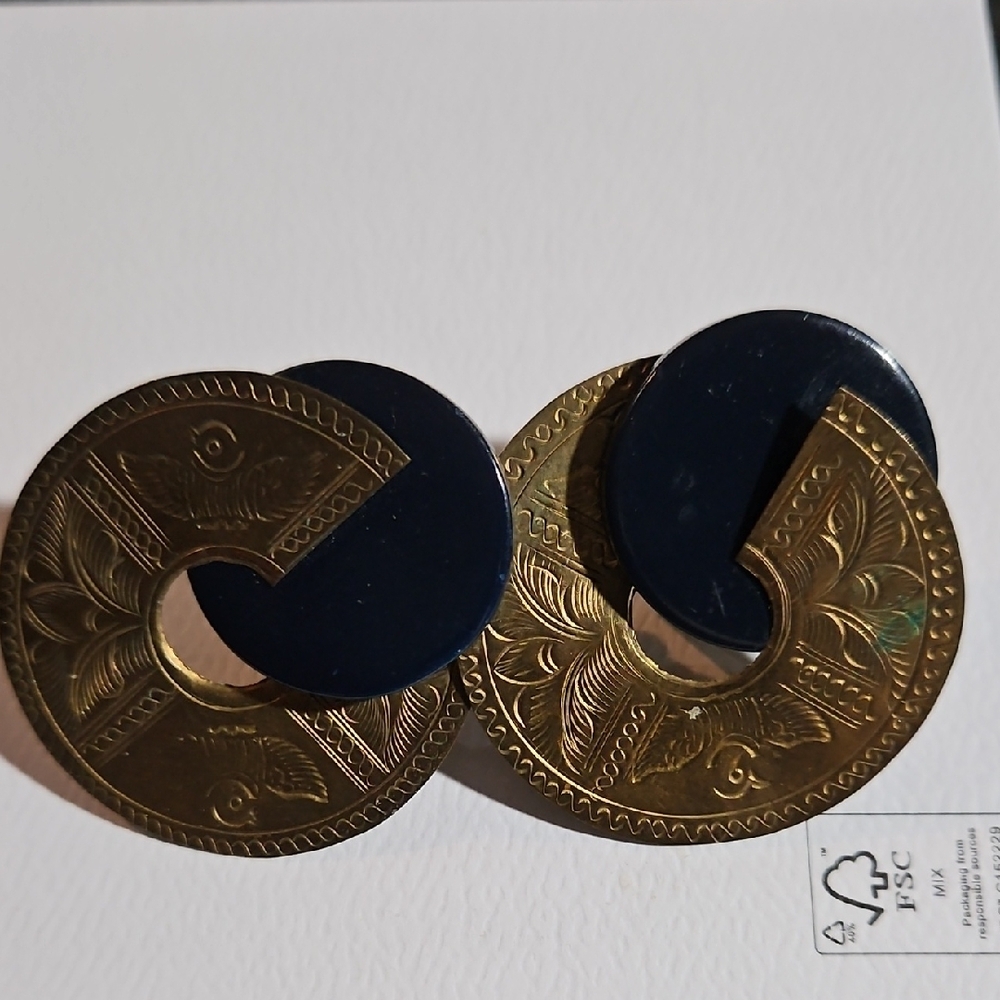 Gold and Black Clip On Earrings